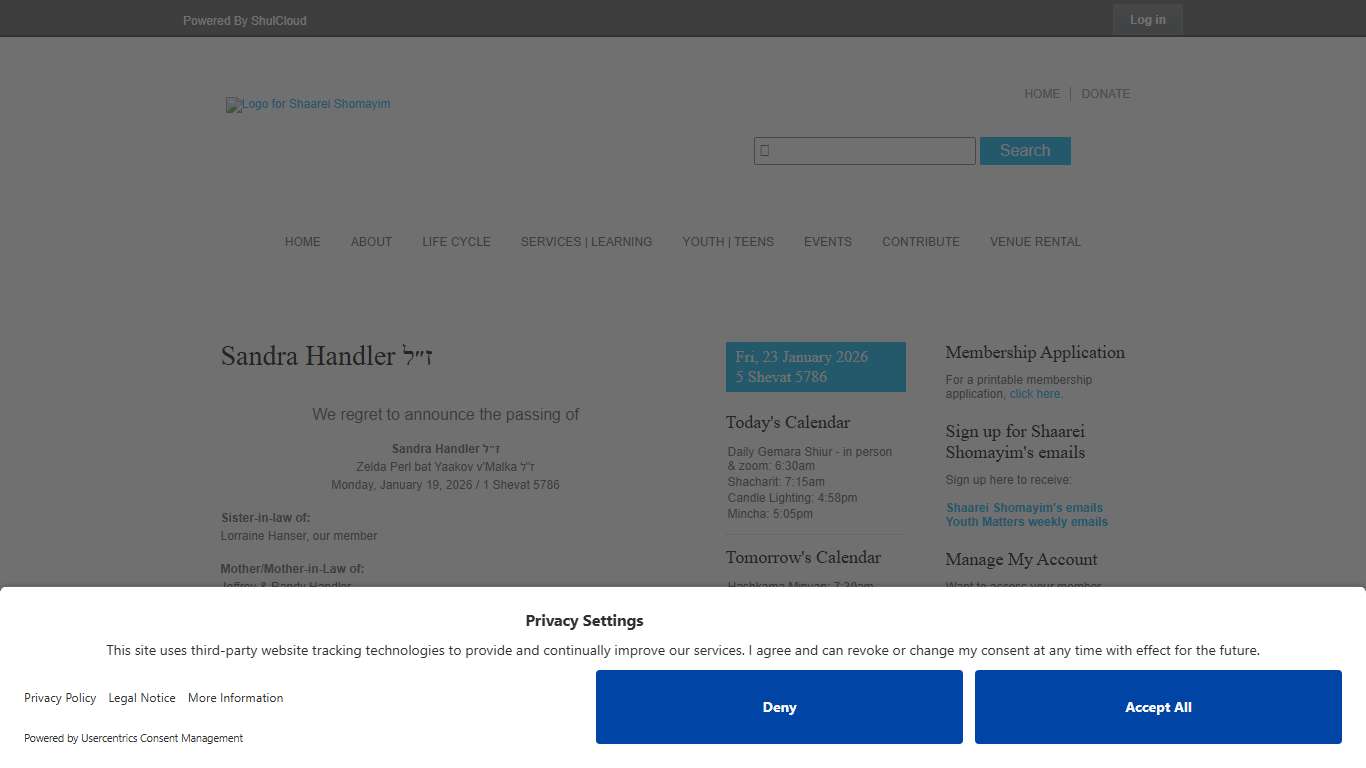 Bereavement Notices - Shaarei Shomayim