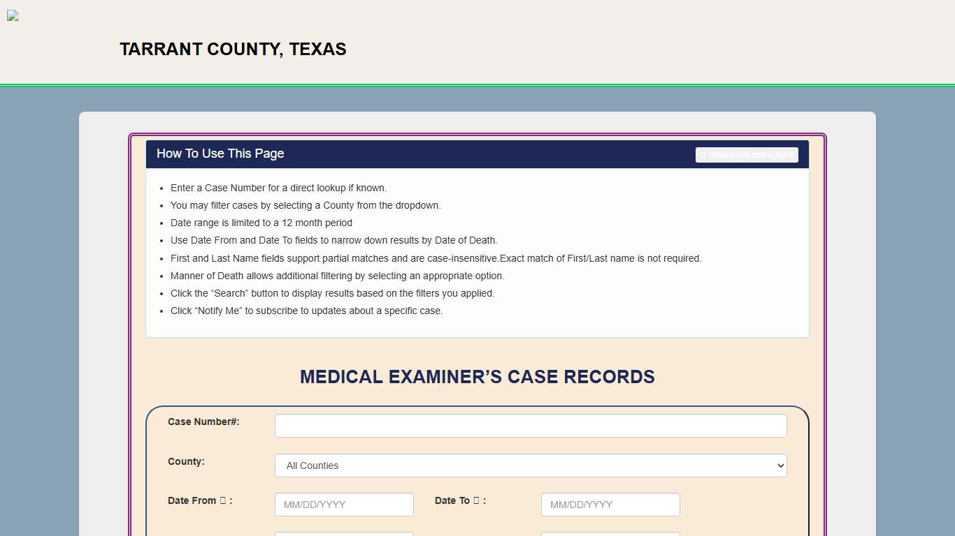 MEDICAL EXAMINER’S CASE RECORDS